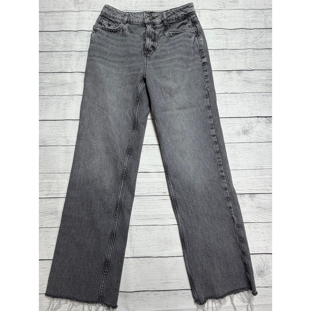 Zara Wide Leg Raw Hem Jeans Size 4 Streetwear‎ Casual Preppy Modern